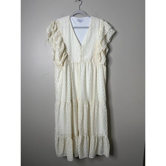 Polagram Ivory Maxi Dress Size Large Boho Fairy Tiered Ruffle Flowy Cottagecore - Picture 1 of 13